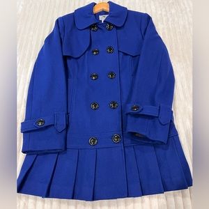 Worthington Wool Royal Blue Pea Coat with Ruffles Size Large